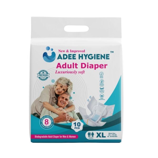 ADEE HYGIENE Adult Diapers Tape Style - Extra Large Size with Odour lock, Unisex, Leakproof, Wetness Indicator and Anti-Bacterial Absorbent Core -Waist Size 120-170 CM/ 48-68 Inch